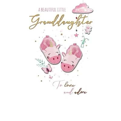 Image of Beautiful Little Granddaughter New Baby Card Embellished Champagne Greeting JGS681