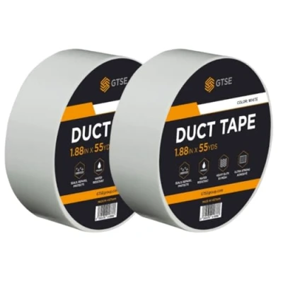 Image of GTSE White Duct Tape, 48mm x 50m, 2 Waterproof Strong Adhesive Gaffer Tape for Patching, Sealing, Securing Cables and Labelling, Heavy Duty Two Rolls