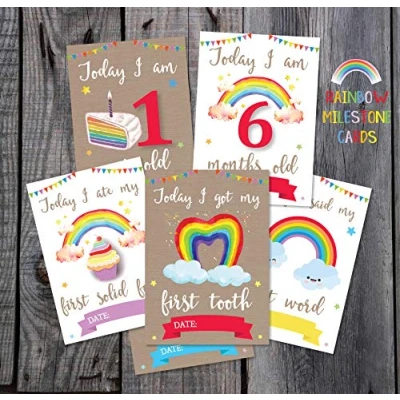 Image of Personal Moments Rainbow Baby Milestone Cards Shower Gift Keepsake Memory