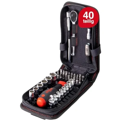 Image of Wiha 333 94 Socket Set 40 pcs Metric 1/4 Drive, Red