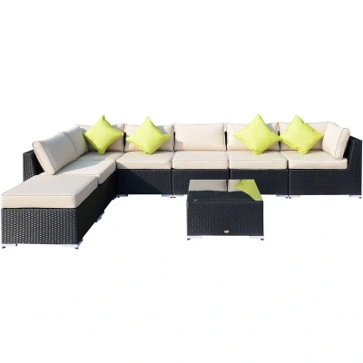 Image of Outsunny Rattan Outdoor Garden Furniture Patio Corner Sofa Set Weave Wicker Black Brown01 0714