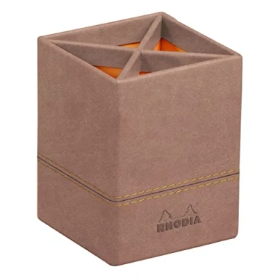 Image of RHODIA 194528C Rosewood Pencil Pot 8x8x11 cm Orange Saddle Stitching Faux Leather Exterior Home Office Collection Rhodiarama Organization &amp; Design Storage
