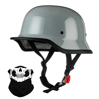 Image of Vintage German Motorcycle Half Helmet, ECE/DOT Approved Adult Men Women Retro Open Face with Adjustable Quick Release Buckle, for Bicycle Cruiser Scooter, M XXL