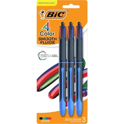 Image of BIC 4 Color Smooth Retractable Ballpoint Pens, Medium Point (1.0mm), 3 Count Pack, Colored Pens with Long Lasting Ink