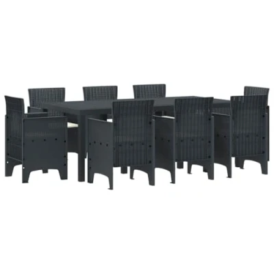 Image of vidaXL 9 Piece Garden Dining Set with Cushions Anthracite Poly Rattan