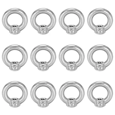 Image of Lifting Eye Nut M4 12Pcs Ring Stainless Steel Hardware Shaped Female Threaded Fastener for Rope Fitting, Accessories, Surface Polishing, Silver