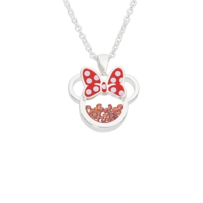 Image of Disney Minnie Silver Plated Brass with Red enamel Bow January Birthstone Floating Stone Necklace CF00308SJANL Q.PH