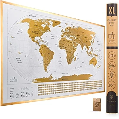 Image of Travelization XL Scratch Off Map of The World with Flags 36 x 24 Easy to Frame Wall Art Poster US States &amp; Original