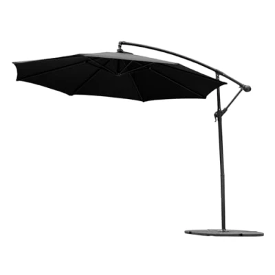 Image of Harrier 3m Cantilever Parasol Adjustable Outdoor Patio Umbrella, Weather Resistant Canopy Optional LED Solar Lights &amp; Bases [5 Colours] (Black Lights, 2x With Cover)