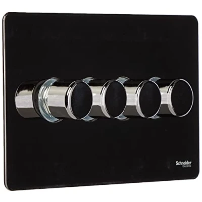 Image of Schneider Electric Ultimate Screwless Flat Plate 4 Gang 2 Way Dimmer Light Switch, Main and Low Voltage, 250W/VA, GU6442CBN, Black Nickel