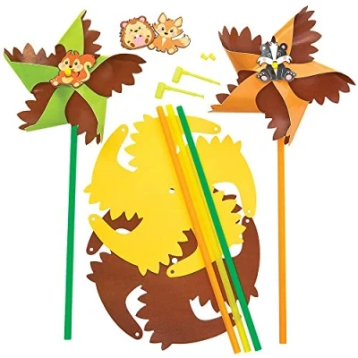 Image of Baker Ross FX144 Autumn Windmill Kits Pack of 6, Craft Kit, Kids Spinners, Pinwheel