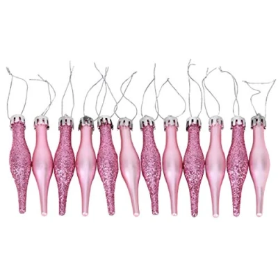 Image of Toyland® 12 x 9cm BABY PINK/BLUSH PINK Glitter + Matt Droplet Christmas Tree Decorations