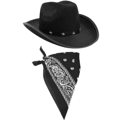 Image of I LOVE FANCY DRESS LTD COWBOY HAT &amp; NECKSCARF ACCESSORIES. BLACK STAR STUDDED WHITE BANDANA. WILD WEST WESTERN SHERIFF. PACK OF: 1 BANDANA COLOUR: