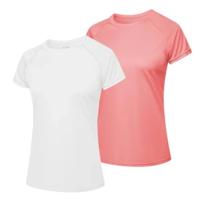 Image of MEETWEE Swim Shirts for Women, Short Sleeve T Shirt Athletic Casual Tops Quick Dry UPF 50+ Running Surfing Workout Yoga Sun Tee