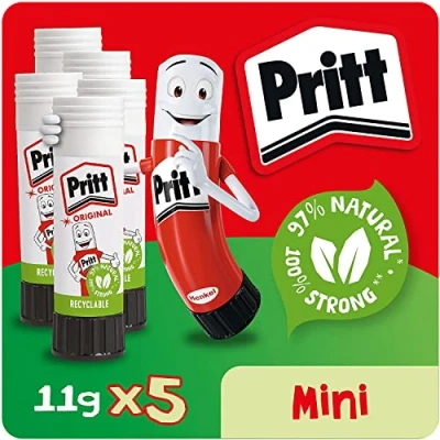 Image of Pritt Glue Stick, Safe &amp; Child Friendly Craft for Arts Crafts Activities, Strong Hold adhesive School Office Supplies, 5x11g Stick