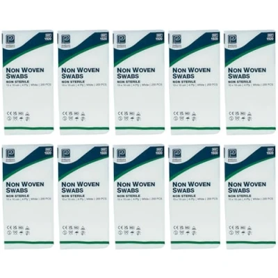 Image of Premier Non Sterile Woven Swabs, 4 Ply, 10 cm x cm, White Paper Packs, Soft, Virtually Lint Free, Peel Open Pouch, Latex Free (10)