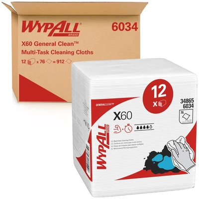 Image of Wypall 6034, X60 1/4 Fold Cloths, White, 12 packs x 76 cloths