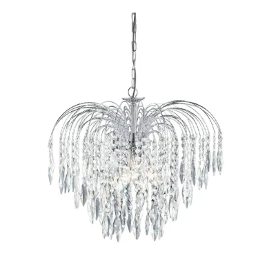 Image of Waterfall 5 Light Crystal Chandelier Chrome Finish, E14