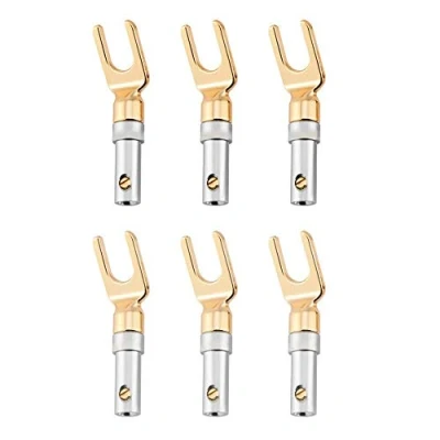 Image of Tangxi Speaker Plug, 6 Pcs Gold Plated 4mm Banana U Fork Y Spade Plug Wire Connector Screw Type Solder Free
