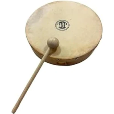 Image of FUZEAU 70627 Wooden tambourine Natural skin Ø 20 cm without earring Delivered with 1 mallet Authenticity of the sound guaranteed From 4 years, beige