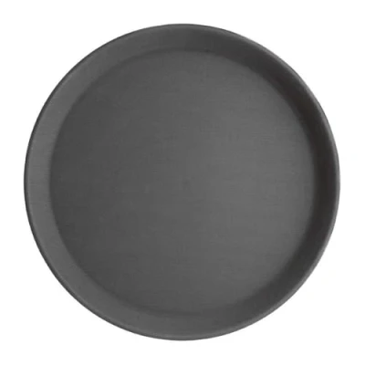 Image of Olympia Kristallon Round Tray Black Anti Slip Plastic 356mm 14&quot;