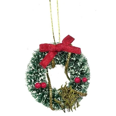 Image of Dolls House Miniature 1:12 Christmas Accessory Decorated Snowy Wreath