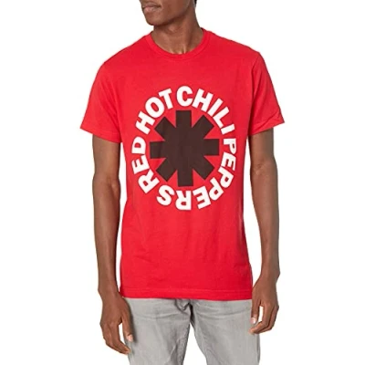 Image of Red Hot Chili Peppers Men&#039;s Official Black Asterisk on T shirt Large Shirt, Red, L UK