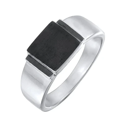 Image of Kuzzoi 0607311422 Men&#039;s Signet Ring Square Matte Oxidised in 925 Sterling Silver Classic (10 mm) Band for Men Size 60 66 mm,