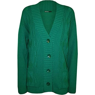 Image of High Street Fashion ® New Womens Ladies Matching Button Long Sleeve Pocket Top Knitted Cardigan Ideal for Casual and Formal wear Size UK 14 16 18 20 22 24 26 28 (22 24, Jade Green, Numeric_22)