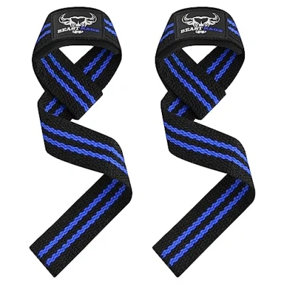 Image of BEAST RAGE Weight Lifting Straps Fitness Padded Cotton Wrist Support Gel Advanced Grips Dumbbell Bar Wraps Heavy Duty Gym Bodybuilding Power Deadlift Barbells Non Slip Exercise (Black/blue)