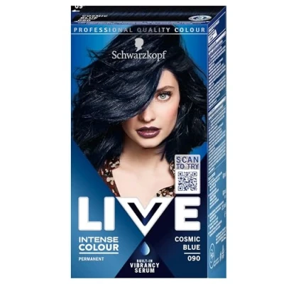Image of Permanent hair dye Schwarzkopf Live Ultra Brights, 90 Cosmic Blue, Vibrant colour &amp; brilliant shine, Up to 100% grey coverage 142.5 ml x 2 (Pack of 2)
