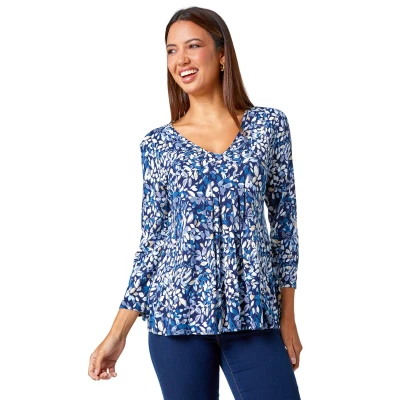 Image of Roman Originals Smock Tunic Top for Women UK Ladies Everyday Autumn Winter V Neckline Comfy Soft Evening Vacation Work Party Night Out Navy Size 10
