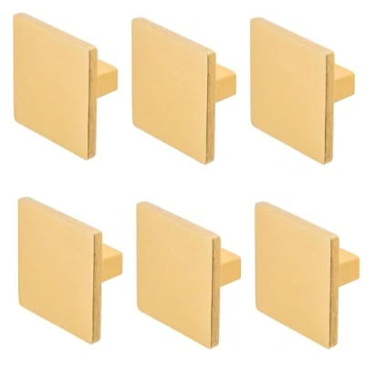 Image of Decoranddecor Calla Square Cabinet Knob Door Pull Handle Kitchen Cupboard Furniture Drawer (6 Pack, Matt Gold)
