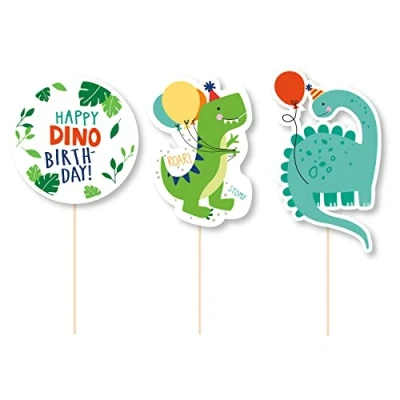 Image of Amscan 9915520 Dino Mite Dinosaur Kids Birthday Party Cake Toppers 3 Pack
