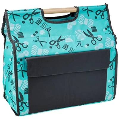 Image of Kleiber Sewing Machine Bag with Padded Sides and Storage Pockets, Synthetic Material, Turquoise/Grey, 44 x 40 20 cm