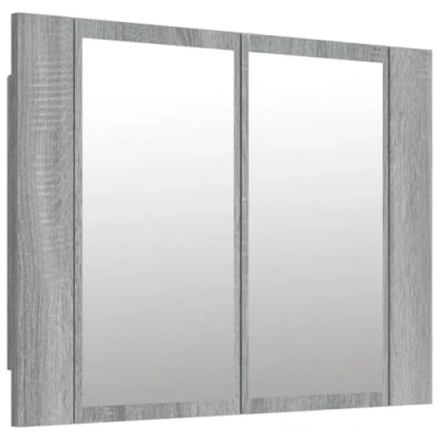 Image of vidaXL LED Mirror Cabinet for Bathroom, Wall mounted, Grey Sonoma, 60x12x45 cm Engineered Wood, Storage Organizer with lights