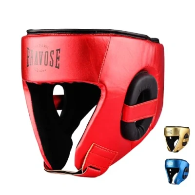 Image of BRAVOSE Fearless Boxing Headguard Velcro Boxing, Training, Sparring &amp; Martial Arts Headgear Adjustable Head Guard for Ear, Cheek, Face Protection Helmet MMA, Kickboxing, Taekwondo (Red)