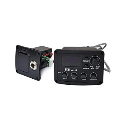 Image of Alnicov Guitar HEQ 4 Band EQ Equalizer Preamp Amplifier Chromatic Tuner Piezo Pickup for Acoustic Guitars Black