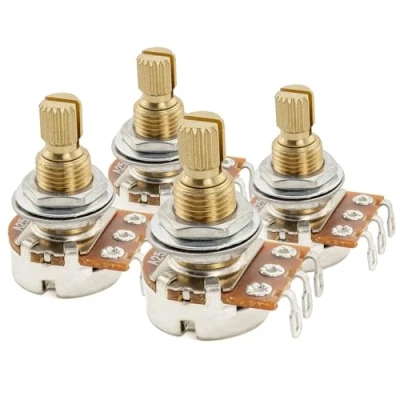 Image of Musiclily Pro A250K Brass Thread Metric Mini Potentiometers Split Shaft Audio Taper Pots for Electric Guitar Bass (Set of 4)
