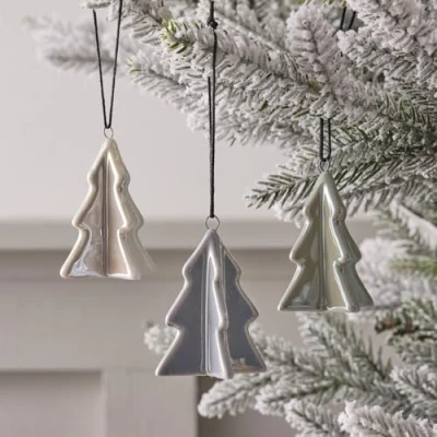 Image of Lights4fun Set of 3 Christmas Tree Baubles Hanging Decorations Ceramic Ornaments 6cm