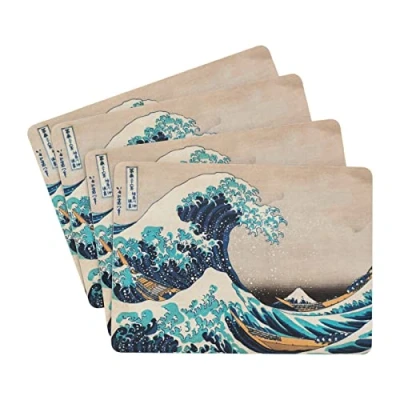 Image of Grupo Erik Hokusai Table Placemats Set Of 4 11 x 8 inches / 28 20 cm Cork Beermat Drip Mat Outdoor Creative Tops The Great Wave Off Kanagawa