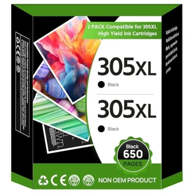 Image of 305XL Ink Cartridges Black Replacement for HP 305 Cartridge,305 Printer DeskJet 2710 2720e 2722 2700 Plus 4100 4120 Envy 6000 6020e Pro 6400 6430 Printer(2 Black)