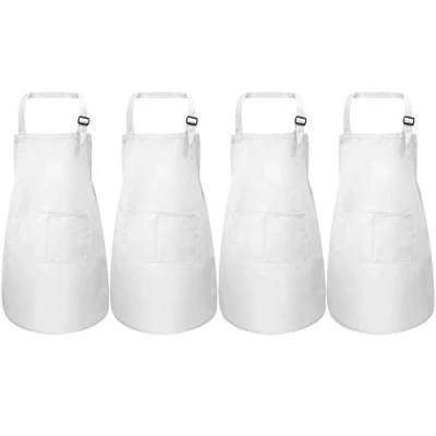 Image of 4 Pcs White Kids Aprons Set, Boys Girls Adjustable with 2 Pockets, Children Chef Apron Toddler Kitchen Garden Bib for Cooking Crafting Painting Baking (7 13 Year)