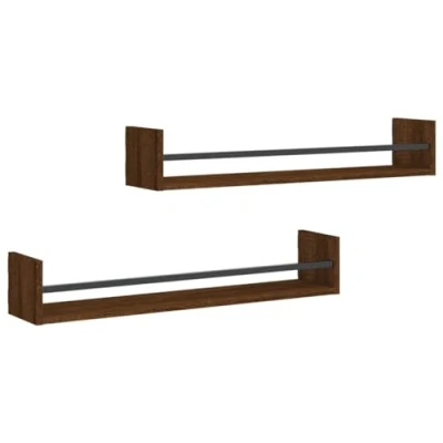 Image of vidaXL Wall Shelves with Bars 2 pcs Brown Oak 80x16x14 cm