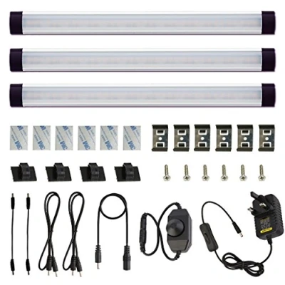 Image of AIBOO Under Cabinet Lights Bar, Cupboard with Dimmer Switch, Ultra Thin Kitchen Lighting 240V, Wardrobe Closet Light Strip 2700K WarmWhite (3 Panels)