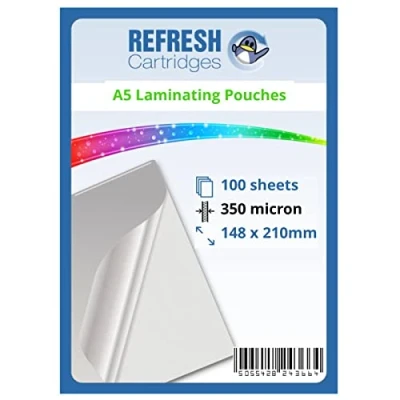 Image of Refresh Cartridges Laminating Pouches A5 350 Micron Pack of 100 Sheets