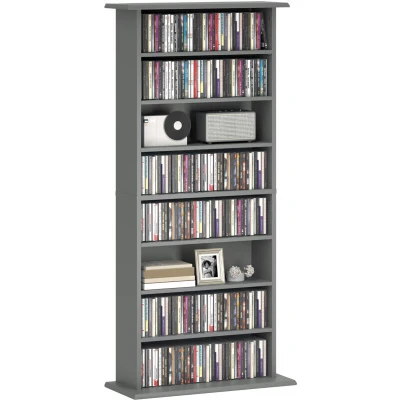 Image of HOMCOM 360 CD/185 DVD Storage Unit, 185 Blu ray Media Shelf with 8 Compartments and 6 Adjustable Shelves, CD Tower for Living Room, Bedroom, Office, Grey