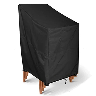 Image of Dapetz ® Garden Stacking Chair Cover, Patio Covers Water Repellent, Windproof, Anti UV 420D Polyester Reclining Deck Covers, 65x75x85/120cm, Black