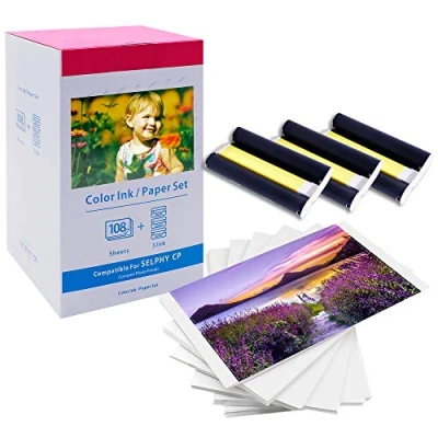 Image of Replacement for Canon Selphy CP1300 KP 108IN Ink and Photo Paper Set CP Printer CP1500 CP1200 CP1000 CP790 CP810 CP910, 3115B001(AA) 3 Color Cassette /108 Sheet 100 x 148mm