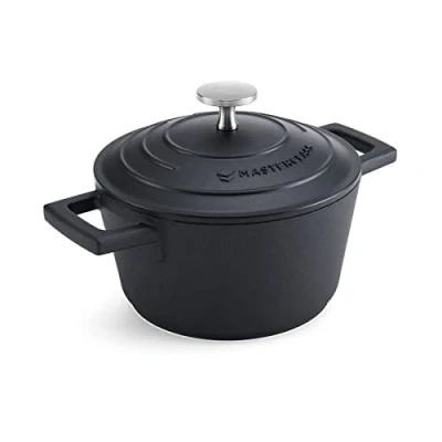 Image of MasterClass Casserole Dish with Lid 16 cm, Lightweight Cast Aluminium, Induction Hob and Oven Safe, Black